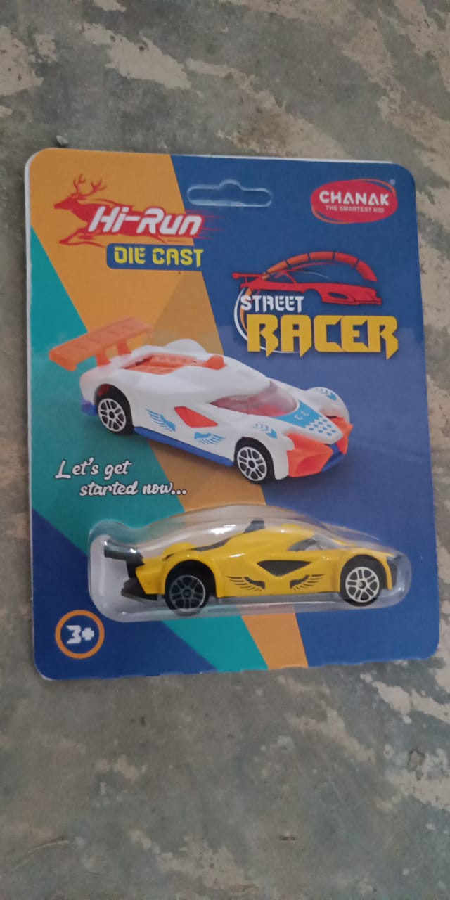 Die-cast street racer car toy, from above Die-cast street racer car toy, from above